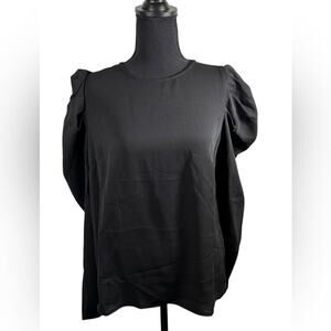 English Factory Black‎ Puff Long Sleeve Top Size M NWT Key Hole Back Round Neck